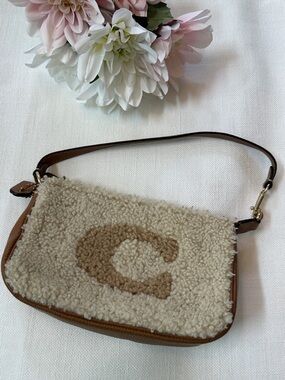 Coach Cream Shearling Mini Shoulder Bag with Tan 'C' Accent